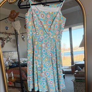 Willi Smith Blue and Yellow Circle Midi Dress